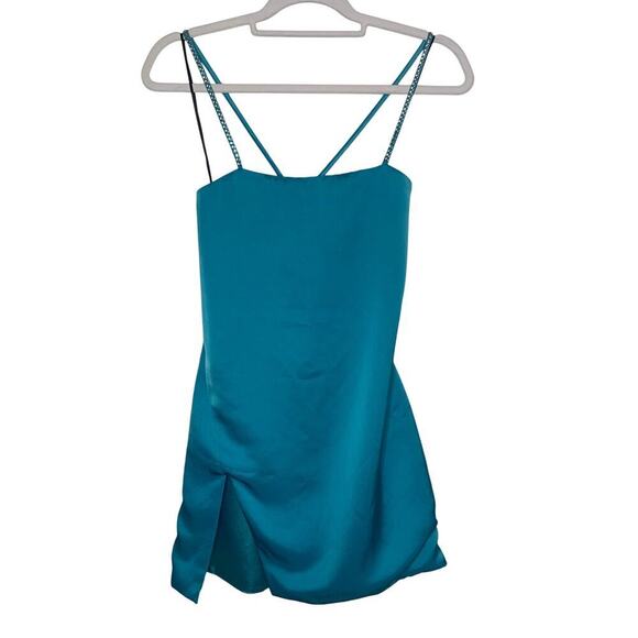 NWT The Attico Mini Abito Fujiko Blue Strappy Mini Satin Dress - Picture 5 of 11